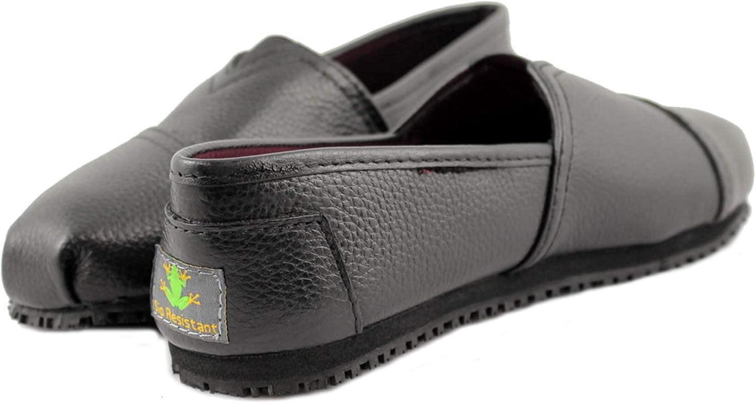 Laforst Womens Leather Nonslip Server Waitress Nurse Slip On Flat+Free Socks