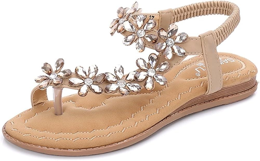 Meehine Women's Elastic Sparkle Flip Flops Summer Beach Thong Flat Sandals Shoes