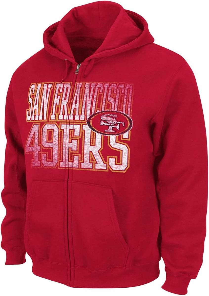NFL San Francisco 49ers Touchback V Full Zip Hooded Sweatshirt, Bright Cardinal, Large