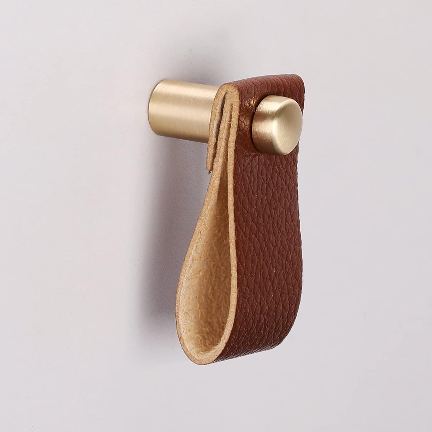 goldenwarm 6 Pack Leather Cabinet Pulls Handmade Leather Handles for Drawer - LS9215GD Brushed Brass Cabinet Handles Modern Style Leather Dresser Hardware Small Gold Knob