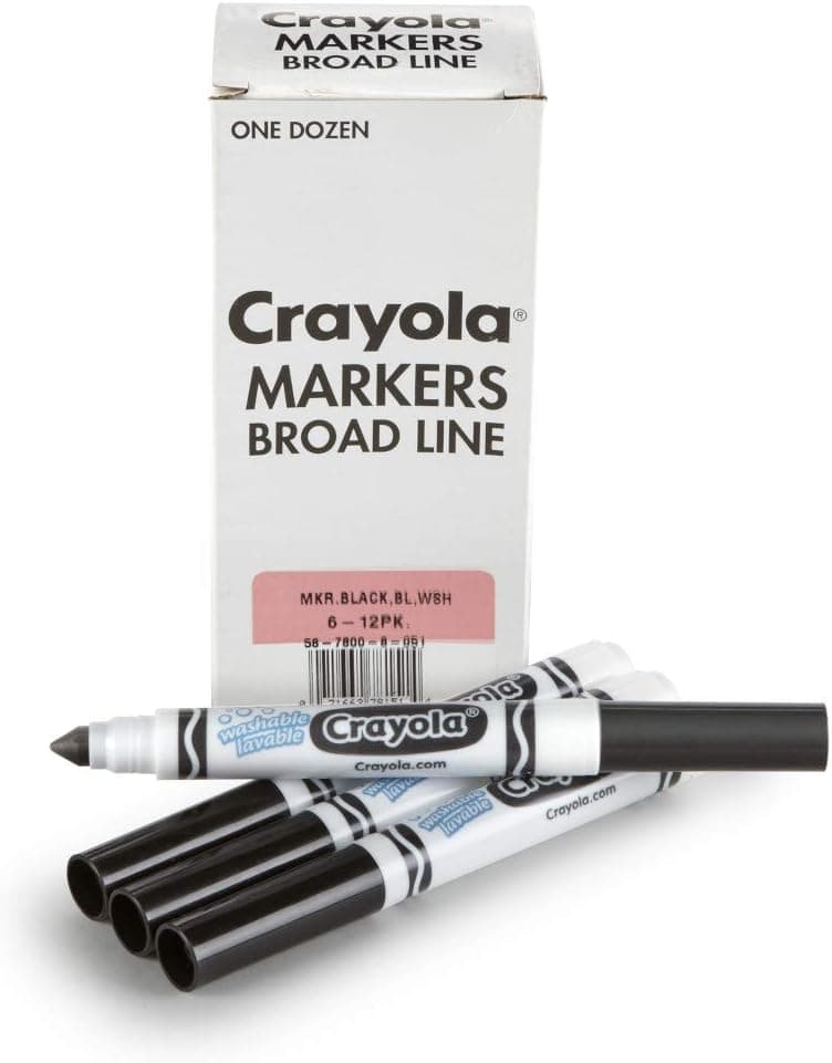 Crayola Washable Markers - Black (12ct), Kids Broad Line Markers, Bulk Markers for Classrooms & Teachers