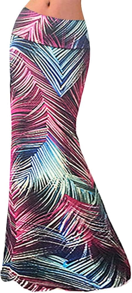 Aisa Women's Multicolored Two Tone Damask Printed Maxi Skirt