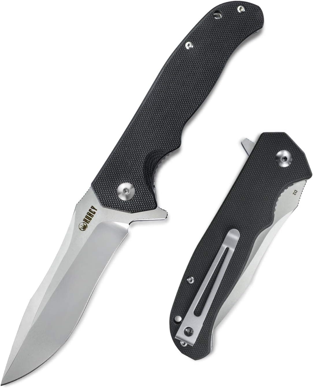 KUBEY Nuovo KU162 Folding Pocket Knife, G10 Handle and 3.5" Drop Point Blade with Deep Carry Clip for EDC and Survival and Outdoor (KU162E-1)