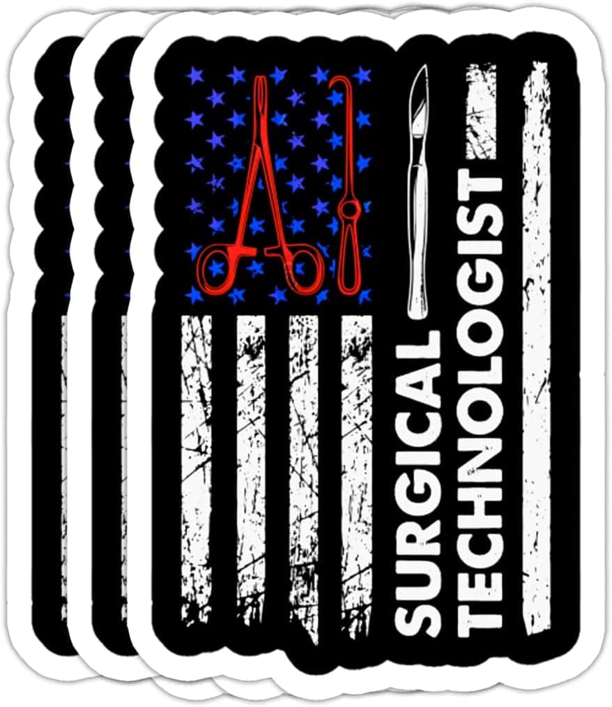Surgical Tech American Flag Tech Doctor Technologist Surg Nurse Surgery Sticker - Cute Gifts Decor Stickers, Car Laptop Decal, Water Bottle Sticker Pack