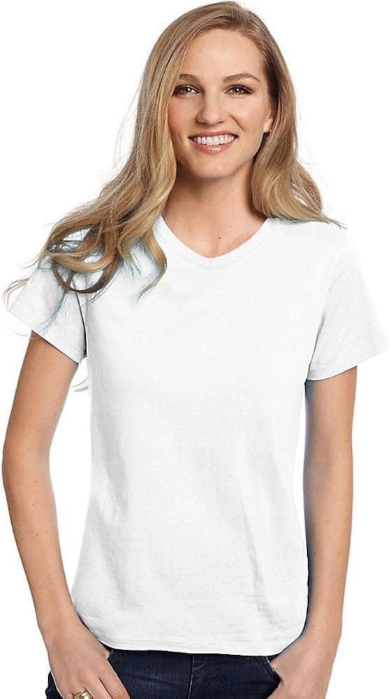 Hanes Ladies' 5.2 oz. ComfortSoft� V-Neck Cotton T-Shirt - WHITE - 2XL
