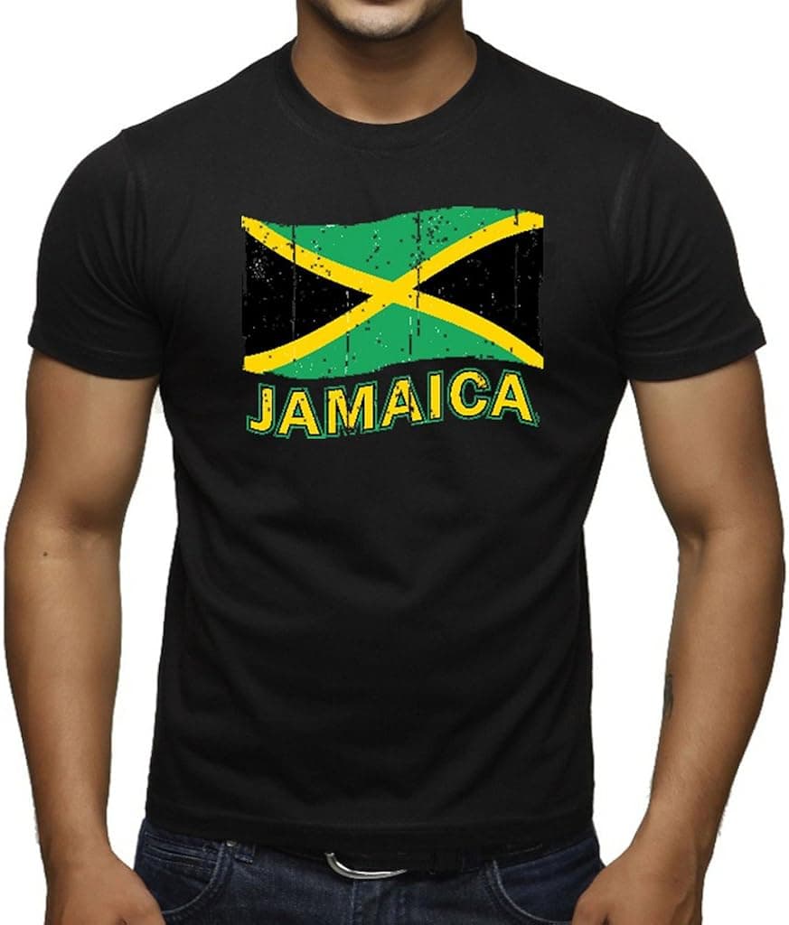 Interstate Apparel Inc Men's Grunge Jamaica Flag Tee Black T-Shirt Black