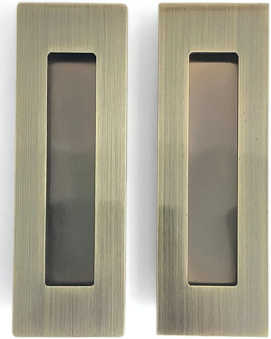 SIMPLYHARDWARE Flush Pull Barn Door Handle (2 Pack) 6" | Screws Included (Antique Brass)
