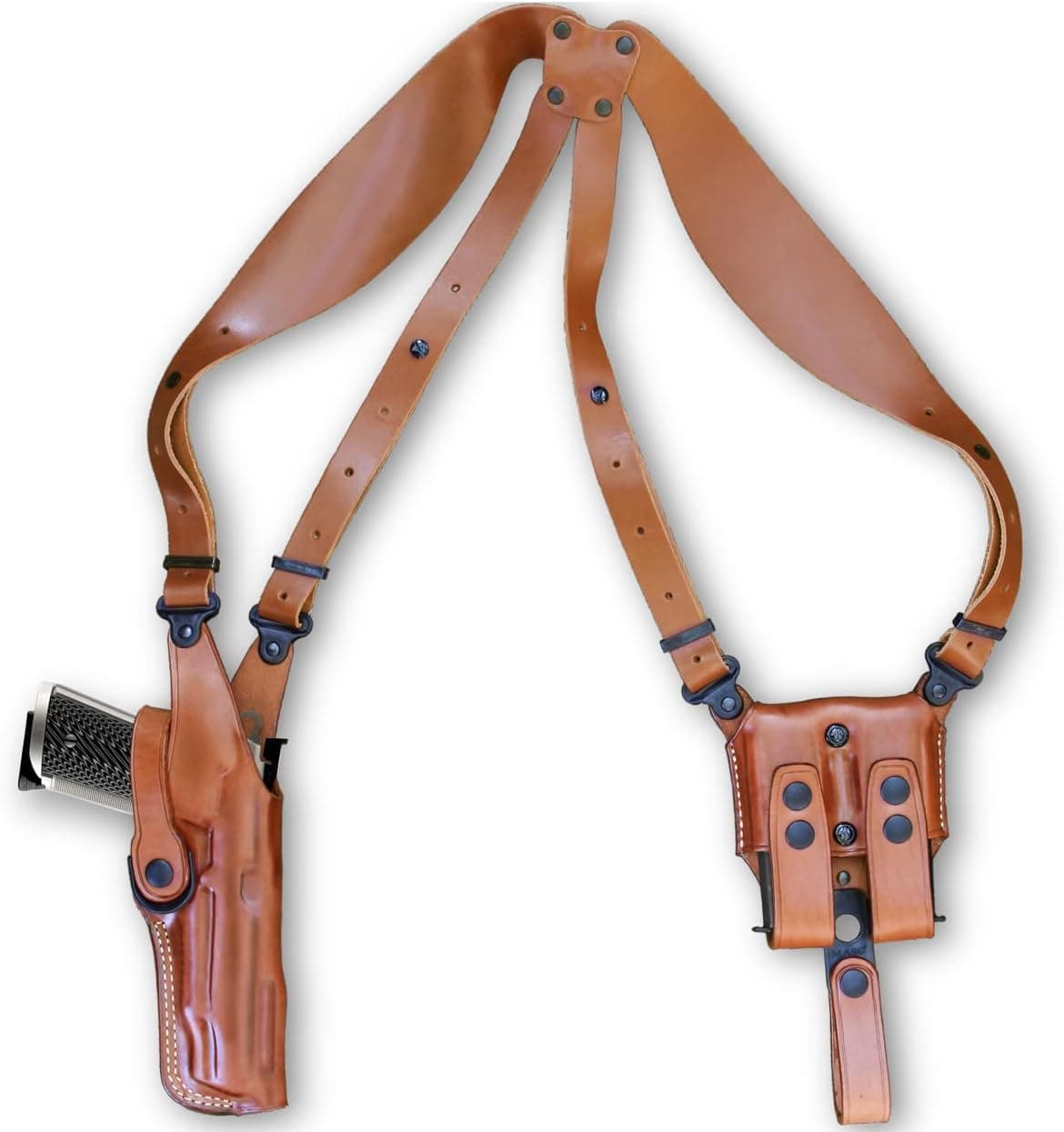 Premium Leather Vertical Shoulder Holster System with Double Magazine Carrier for Kimber 1911 5'' Inch BBL, Right Hand Draw, Brown Color #1111#