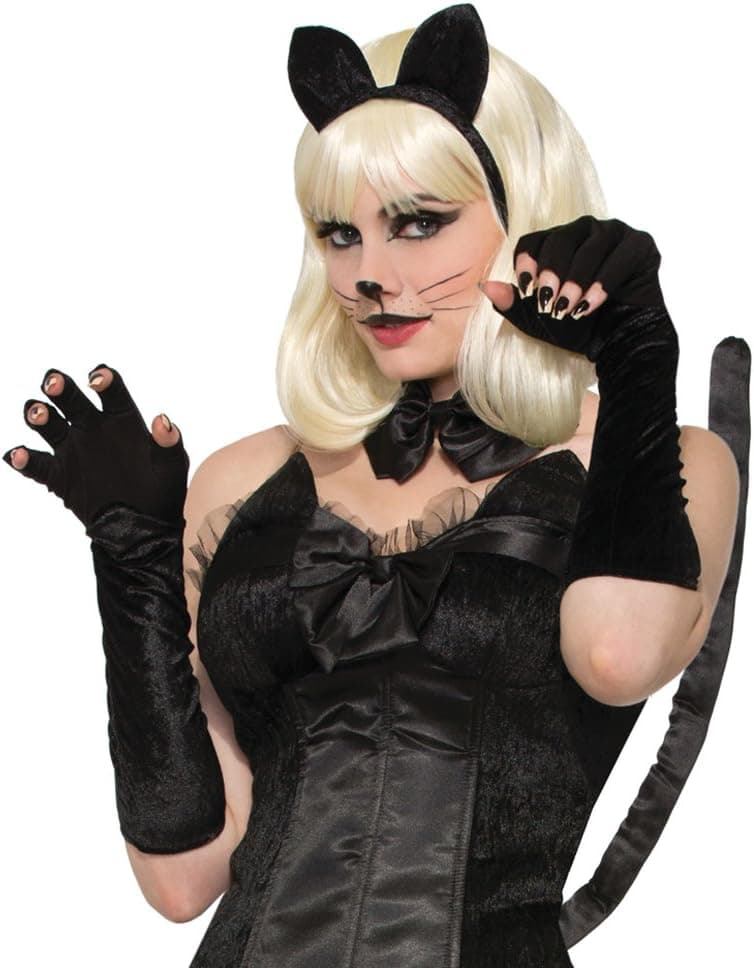 Forum Novelties Black Cat Fingerless Gloves, One Size