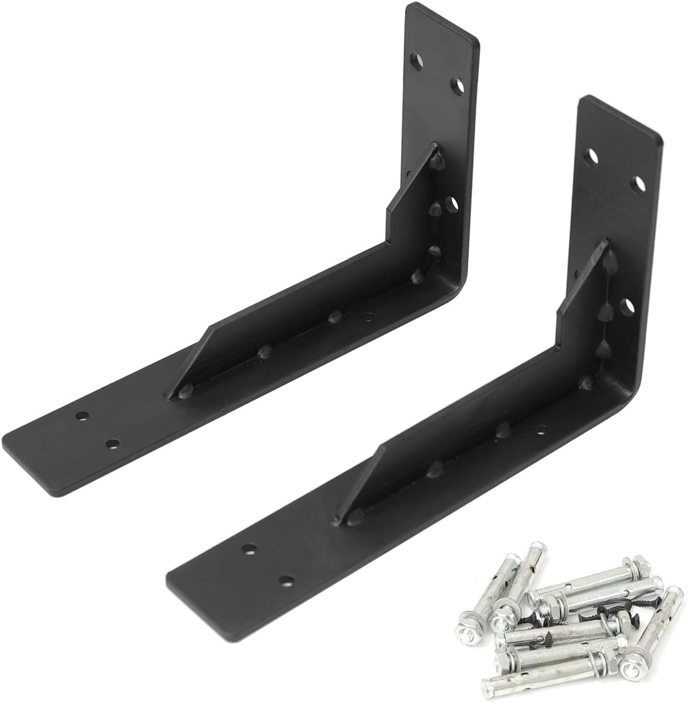 Heavy Duty Rustic Shelf Brackets, 14" x 8" Max Load 315 lb 5 mm Thick Iron Industrial Shelves Brackets Black Metal Farmhouse Wall Mounted Floating L Support for Hanging DIY Open Shelving