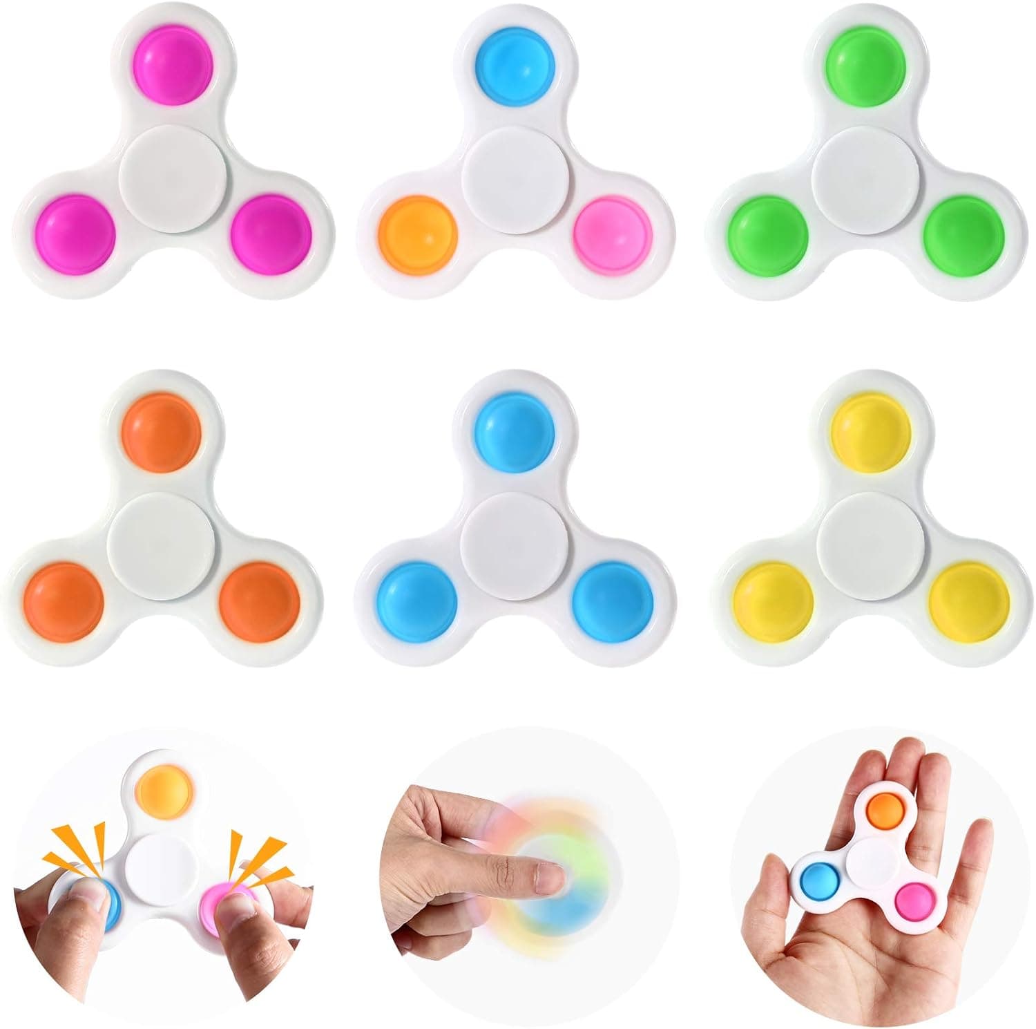 Gigilli Fidget Spinners Pop Toys, Push Bubble Fidget Spinner, Party Favor Sensory Fidget Toys, Fidget Pack Popping Hand Spinner for ADHD Anxiety, Stress Relief Sensory Toy for Kids