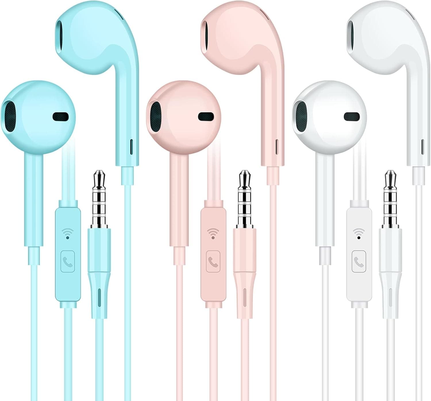 ELOVEN 3 Pack Earbuds 3.5mm Wired Headphone Stereo Sound Wired Earbuds Deep Base Noise Cancelling in-Ear Headset with Mic Volume Control Compatible for iPhone Samsung MP3/4 3 Pack Pink+Blue+White
