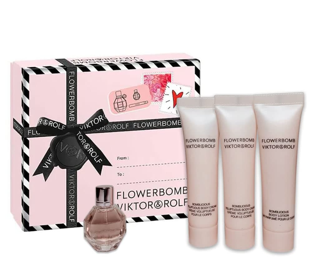 Viktor & Rolf Flowerbomb EDP 4pc Set Mini perfume, 0.5 oz Body Lotion, 2 x 0.5 oz body cream