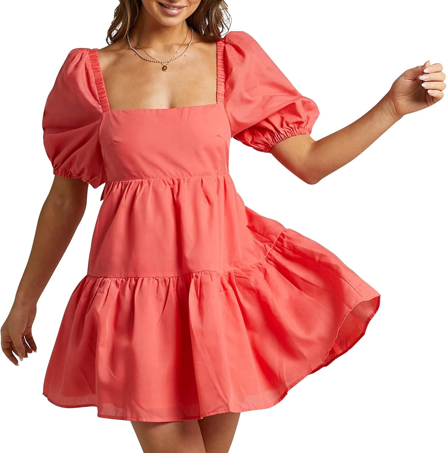 Shy Velvet Women's Casual Party Mini Dress Square Neck Short Bubble Sleeve A-line Loose Summer Dresses