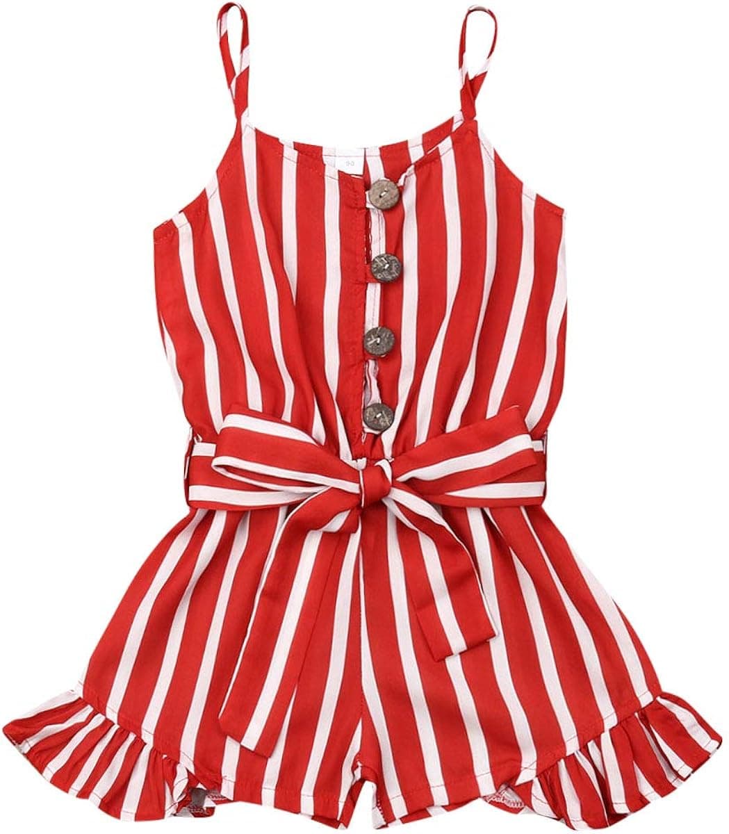 Madjtlqy Toddler Kids Girls Summer Jumpsuit Romper Ruffle Sleeveless Overall Striped Chiffon Clothes for Baby Girl 1-8T