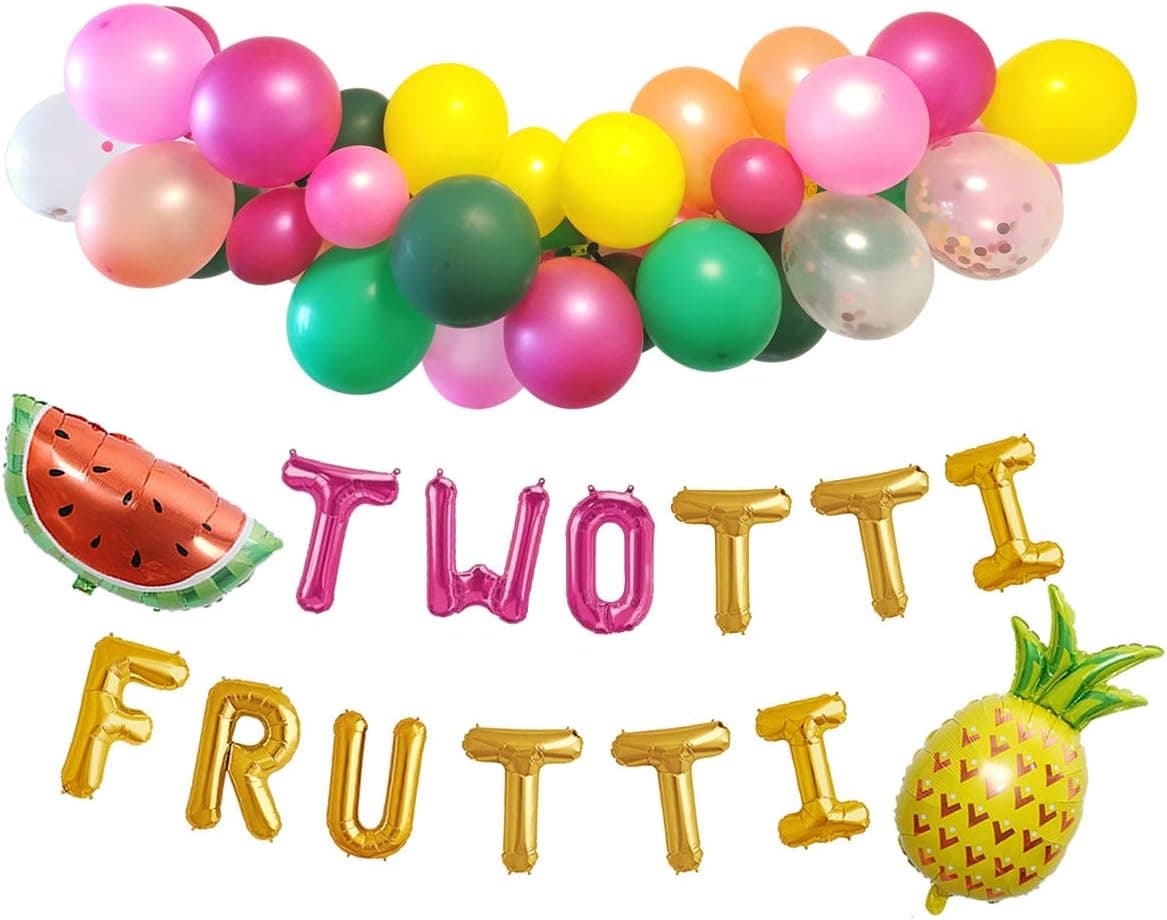 Twotti Fruity Birthday Decorations Balloon Arch Garland "Twotti Frutti" Foil Balloon Banner Watermelon Pineapple Decor