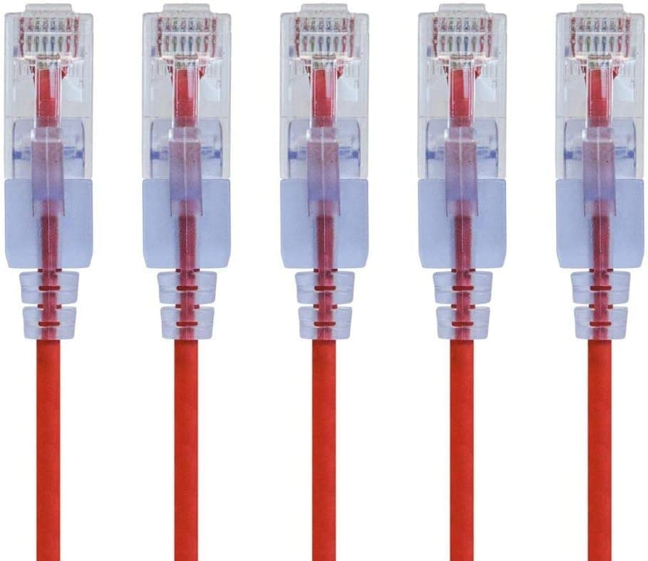 Monoprice Cat6A Ethernet Patch Cable - 0.5 Feet - Red (5 Pack) Network Internet Cord - RJ45, Stranded, UTP, Pure Bare Copper Wire, 30AWG - SlimRun Series