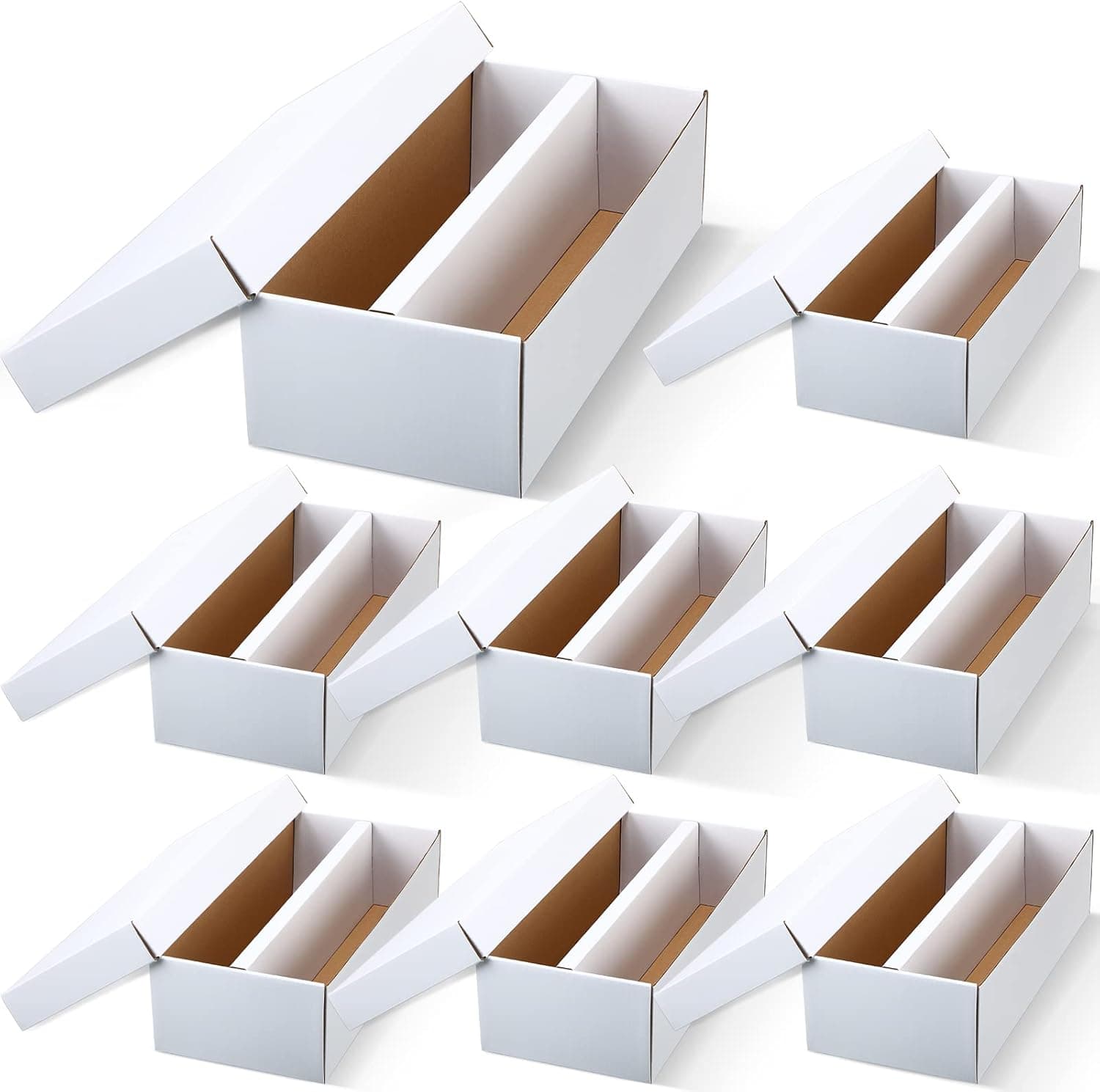 Yahenda (8) 2 Row Cardboard Storage Boxes Holds 1, 600 Standard Trading Card Storage Box for Gaming Cards, Baseball Football Basketball Hockey Sports Cards Storage Boxes Collecting Supplies (White)