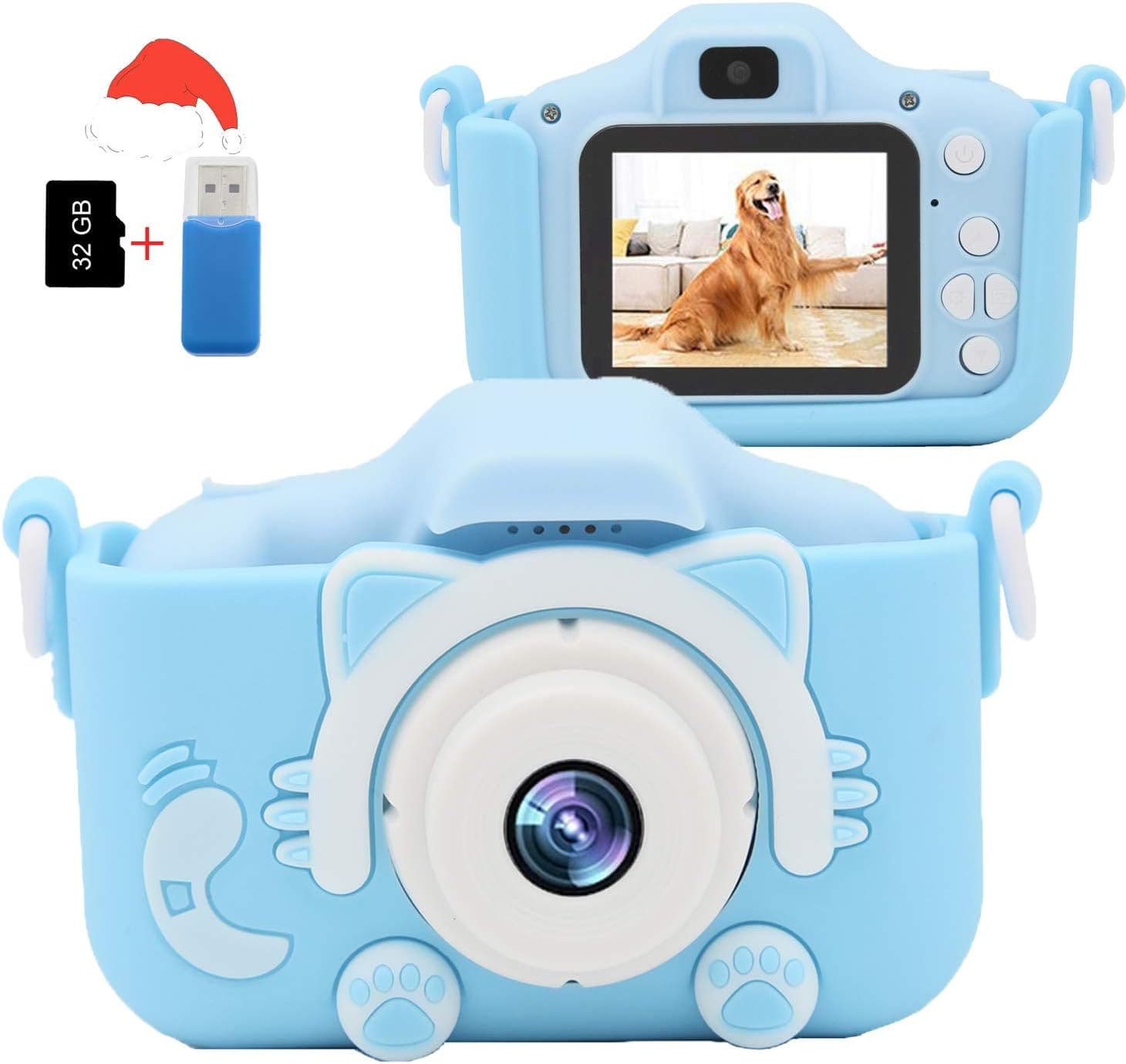 2021 Kids Camera for Girls Boys, HD 2.0 Inches Screen Child Selfie Video Camera Digital Camcorder Toys Gift for 3 4 5 6 7 8 9 10 Years Old Starter Children with Soft Silicone Cute Cat Case, Pink, Blue