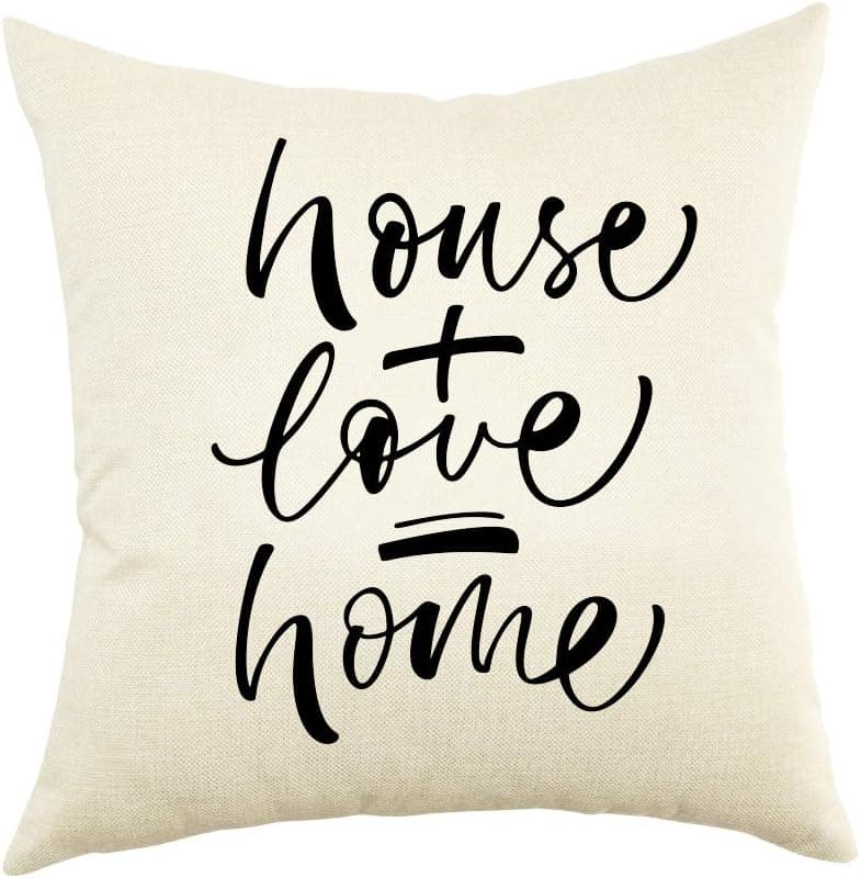 Ogiselestyle Rustic Decoration Farmhouse Decor House Love Home Decorative Cotton Linen Throw Pillow Case Cushion Cover with Words for Sofa Couch 18"x18"