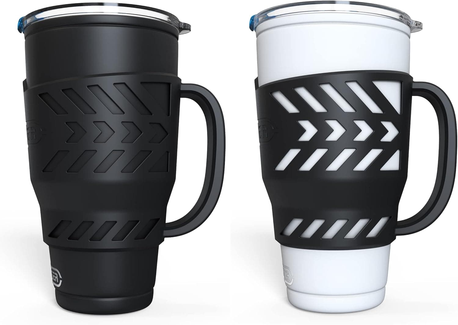 Gangster Armor Grip for 30 oz Tumblers – Yeti Rambler Handle – Silicone Tumbler Sleeve Holder - RTIC Beast Simple Corkcicle Tumbler Grip Holder - (Double Black)