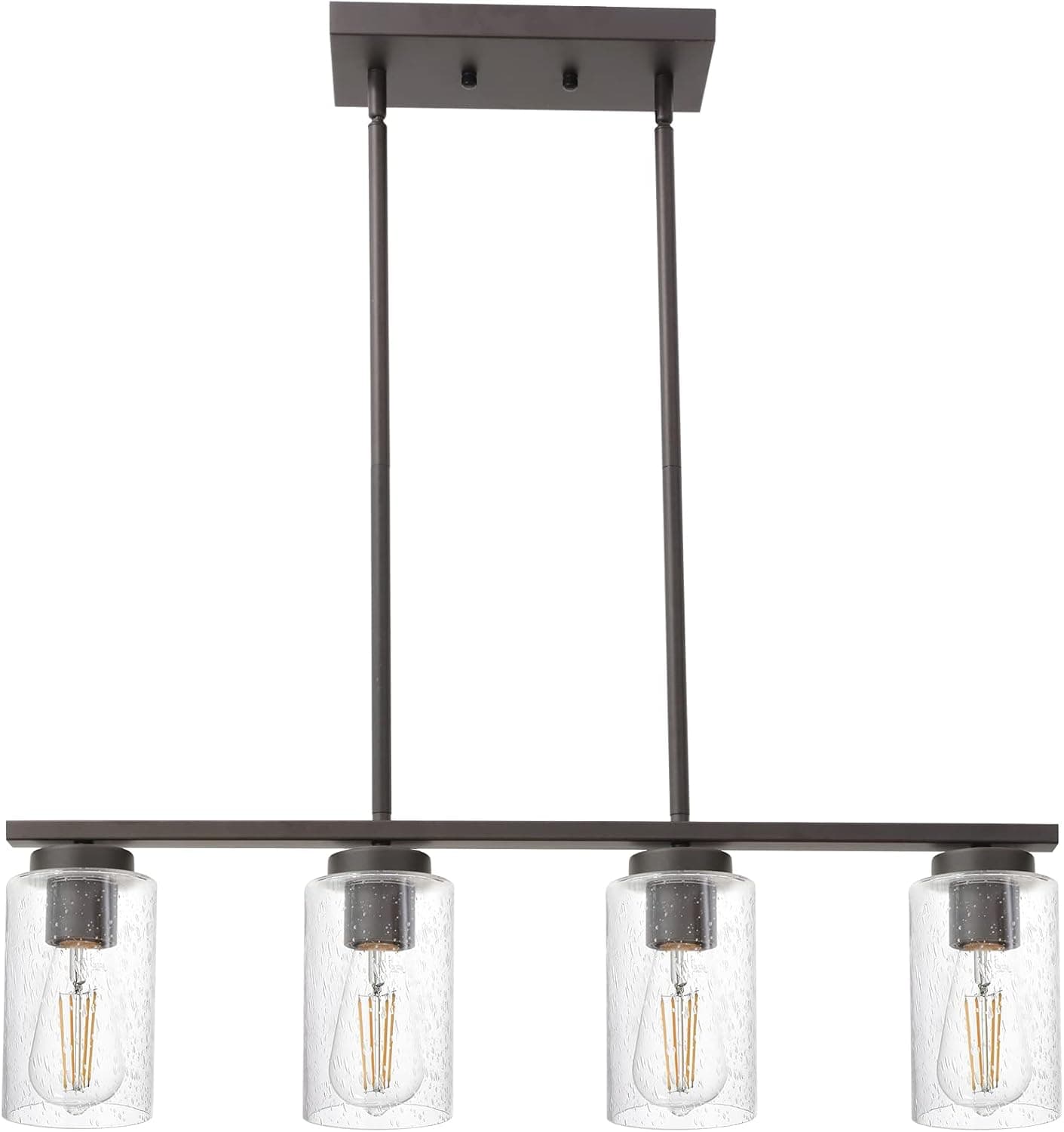 TODOLUZ Farmhouse Dining Room Chandelier in Oil Rubbed Bronze, 4-Lights Vintage Island Light with Seeded Glass Shade for Kitchen Living Room