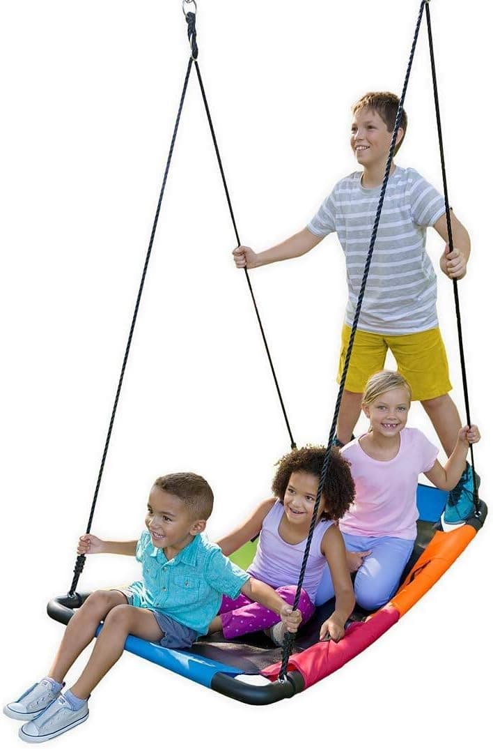 HearthSong Colorful Super Platform Swing with Foam-Padded Tubular Steel Frame and UV Rated Durable Oxford Cloth Mat, Weight Limit 440 lbs.