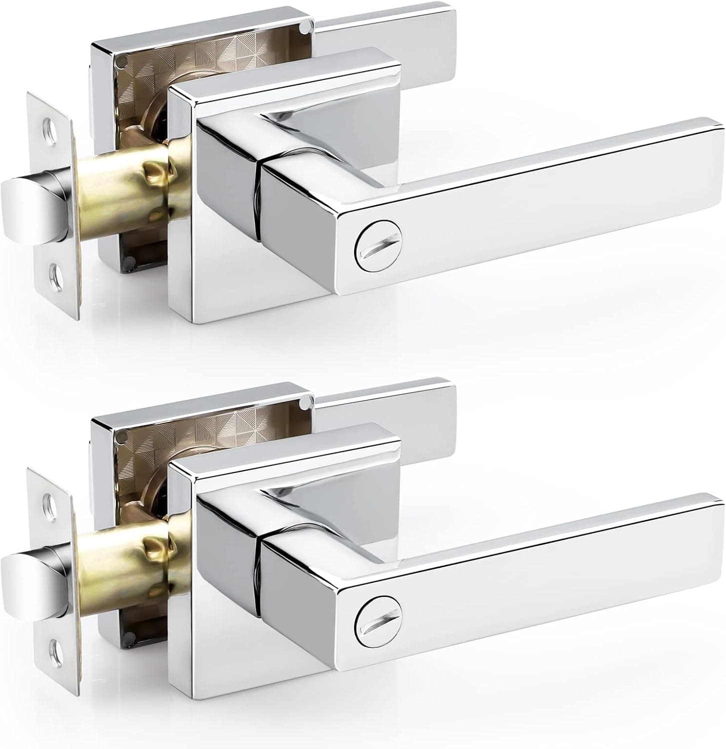 2 Pack Heavy Duty Privacy Bathroom Lever, Lock Set for Interior Door, Bedroom Door Handle, Polished Chrome Door Handle, Left or Right Handing
