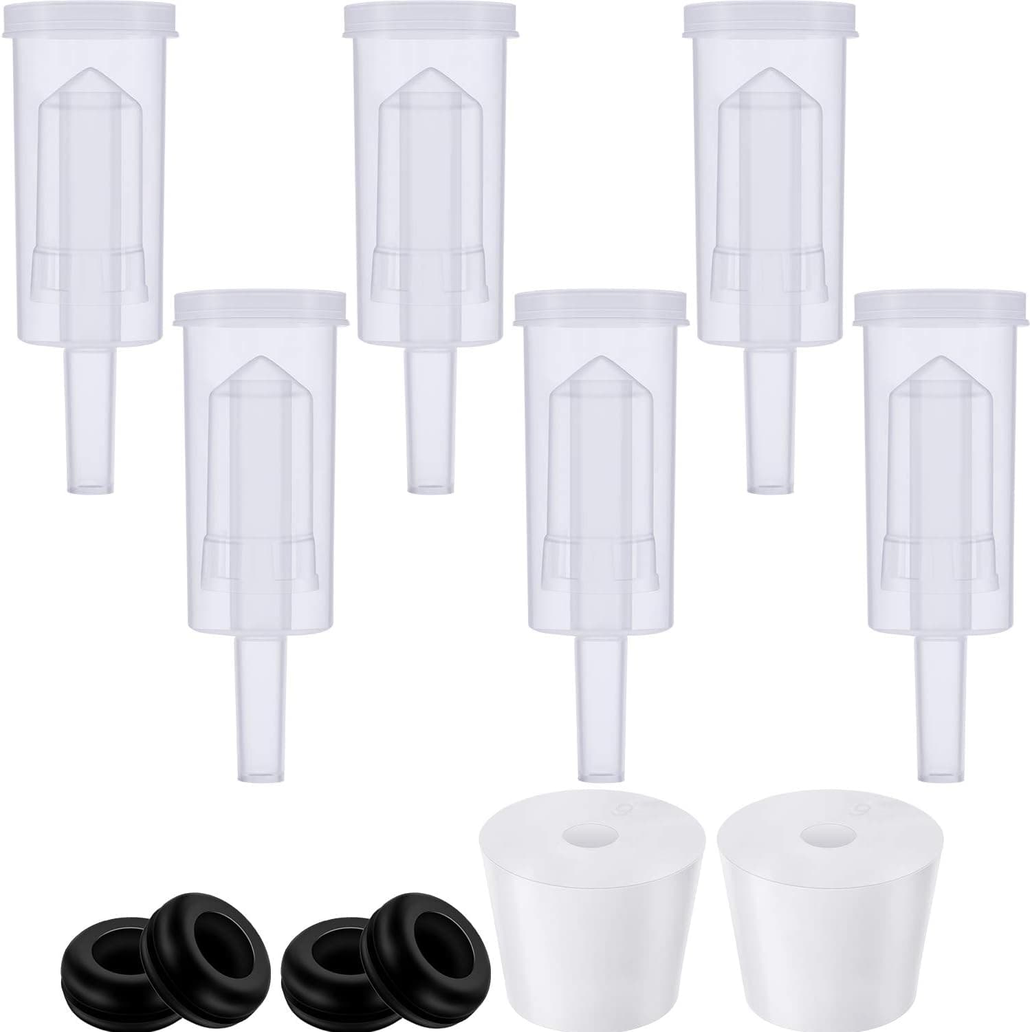 3-Piece BPA-Free Plastic Airlock Bubble Airlocks for Fermentation, Black Silicone Fermenter Lid Grommets 5/8" OD, 3/8" ID with #6 Hole Rubber Airlock Stopper Plugs for Beer Wine Sauerkraut, 12 Pieces