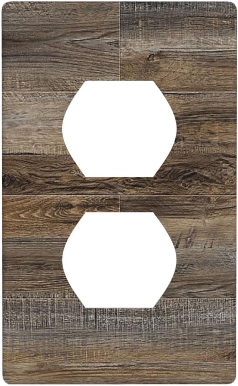 Farmhouses Wooden Board Pattern Light Switch Cover Single Duplex Outlet Decorative 1 Gang Wall Plate for Bathrooms Duplex Electrical Receptacle Covers Faceplate Standard Size 2.76 x 4.5 in Brown