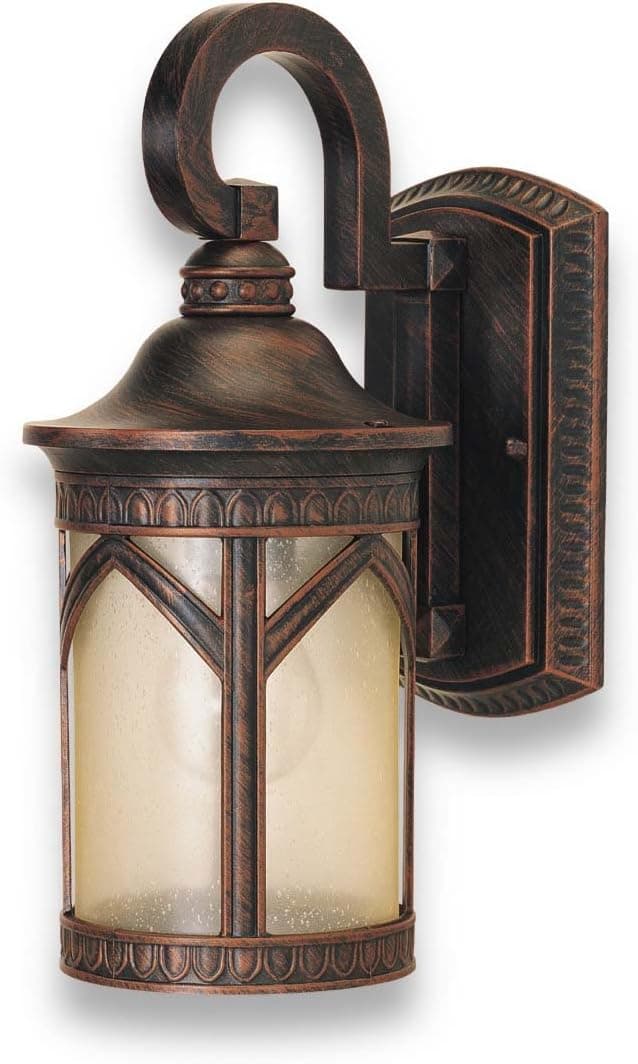 Globe Westwater One-Light Outdoor Downward Wall Sconce, Antique Bronze with Seeded Amber Globe #4018401