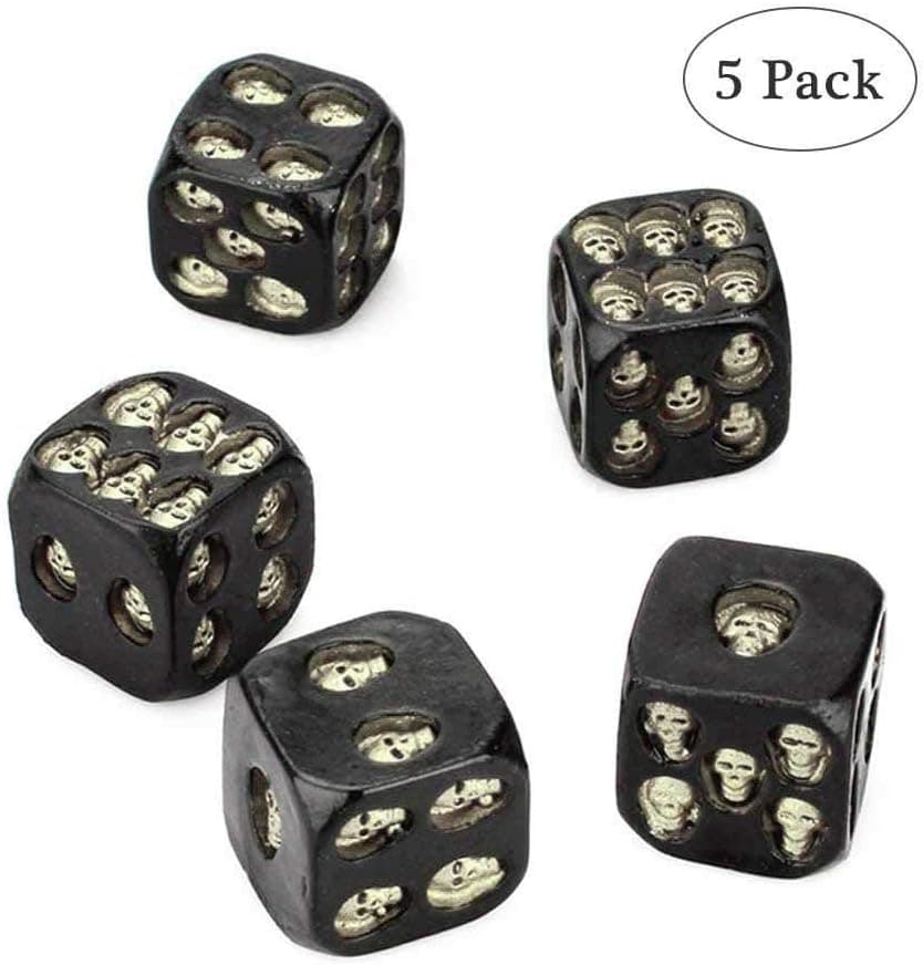 AUOKER 5pcs / Set Black Mini Skull Dice, 6 Sided, 18mm Resin Skull Dice, BlackParty Dice Crafts, 3D Skull Table Game, Halloween Festival Bar Game Toy - Silver