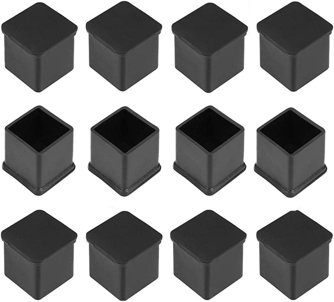 ONLYTU 12PCS Square Rubber Chair Leg Tips Table Foot Caps Anti-Slip Furniture Feet Covers Floor Protectors Black (20 X 20mm / 0.79 X0.79 inch)