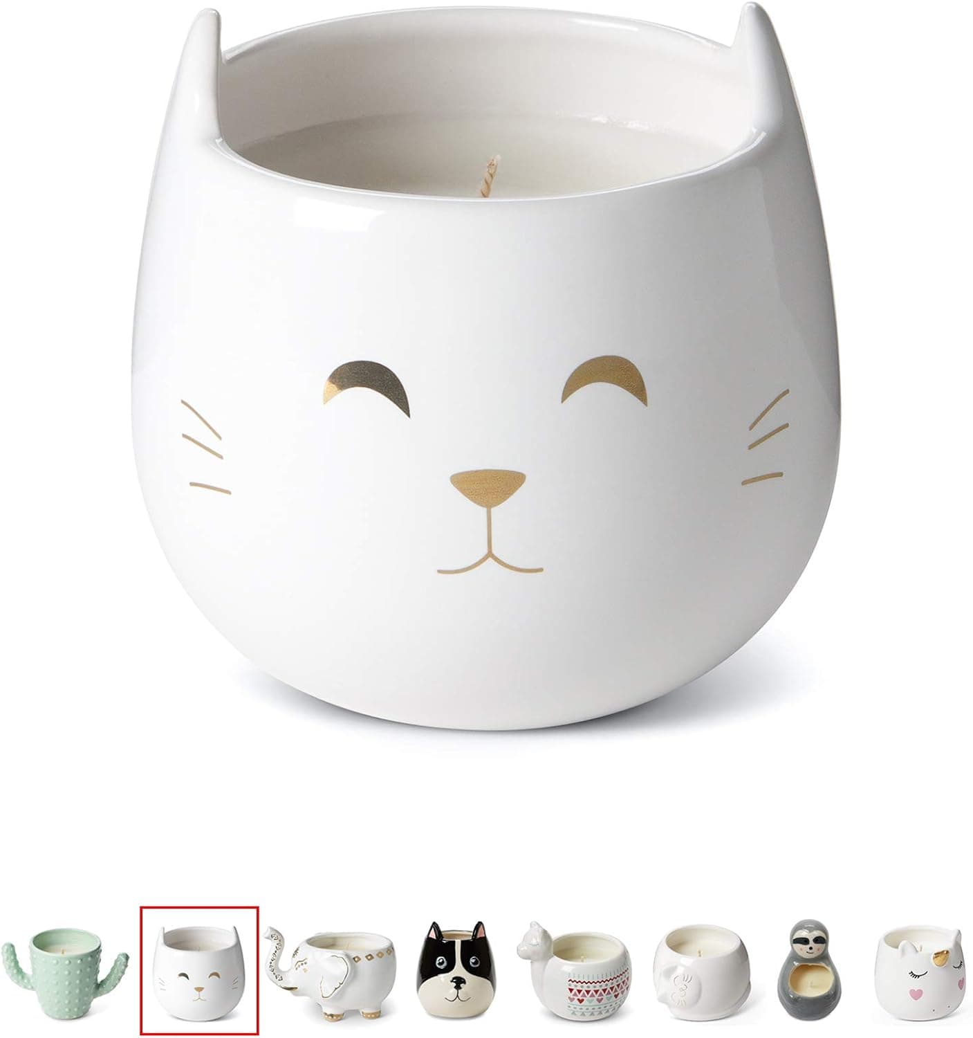 Tri-Coastal Design Small Cute Scented Wax Candles Ceramic Cat Shaped Candle for Aromatherapy, Stress Relief and Relaxation - Calming Vanilla Caramel Aroma Scented Luxury Candle - 12 Oz - White Cat