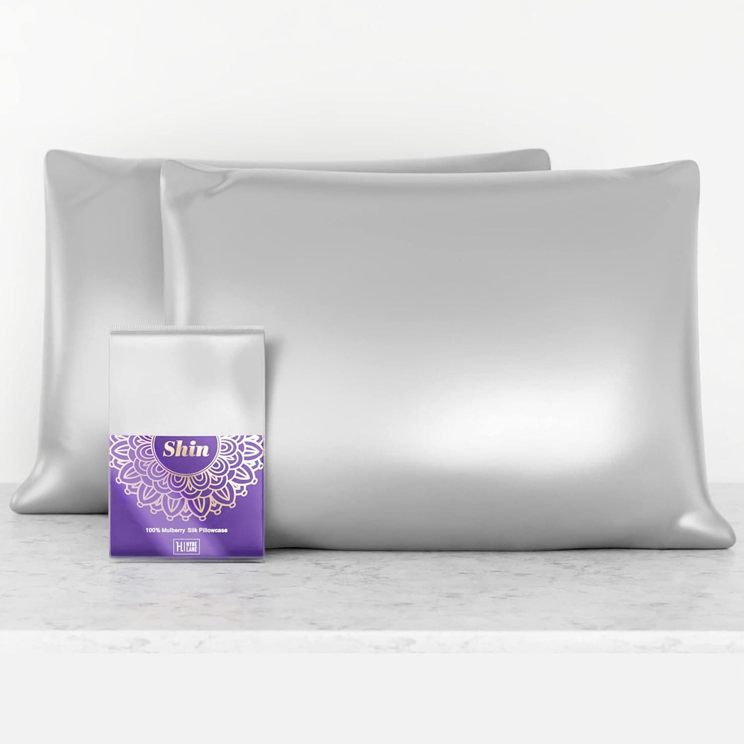 Mulberry Silk Pillowcase for Hair and Skin 2 Pack, 25 Momme Slip Pllow Cases, Real Grade 6A Both Side Pure Luxury Smooth with Hidden Zipper(Grey, Standard 20''×26'')