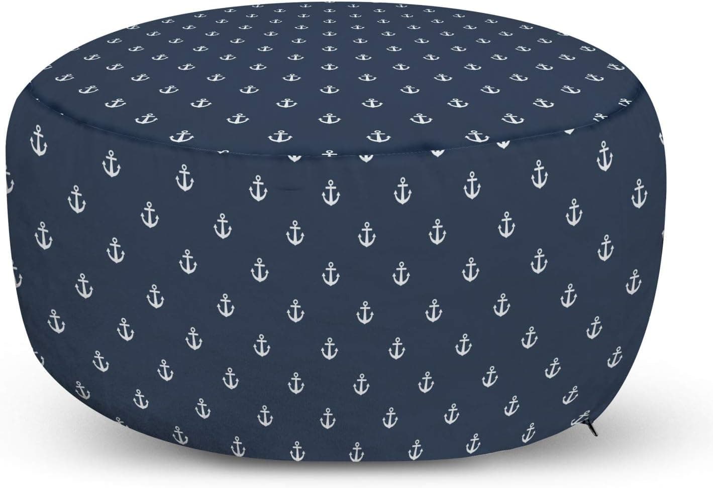 Ambesonne Marine Ottoman Pouf, Nautical Classic Pattern Little Anchor Sea Travel Cruise Theme Sailor Minimal, Decorative Soft Foot Rest with Removable Cover Living Room and Bedroom, Bluegrey White