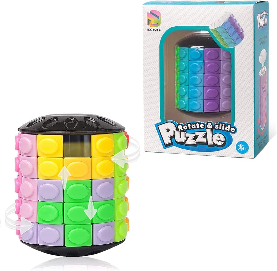 R.Y.TOYS Rotate and Slide Puzzle-Patented Fidget Cube(Restore Order/Create Patterns) 12 Colors,5 Layers-Open Cover for Quick Play,Fidget Toys,Brain Teaser,Sensory Toys,Birthday Gifts