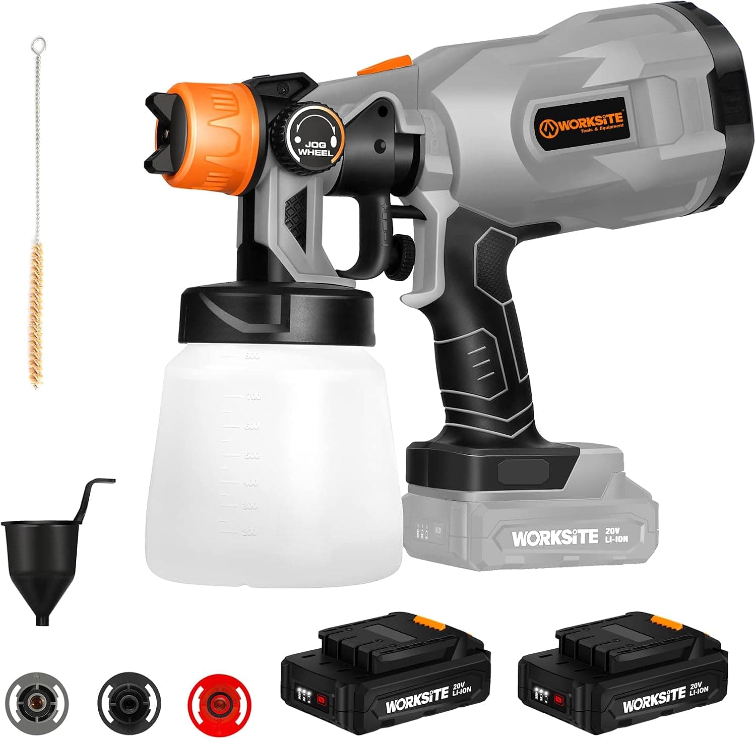 WORKSITE 20V Cordless Paint Sprayer Gun with 2 Batteries, Power Paint & HVLP Sprayer Gun with 3 Spray Patterns, Adjustable Valve Knob for Painting Ceiling, Fence, Cabinets, Walls