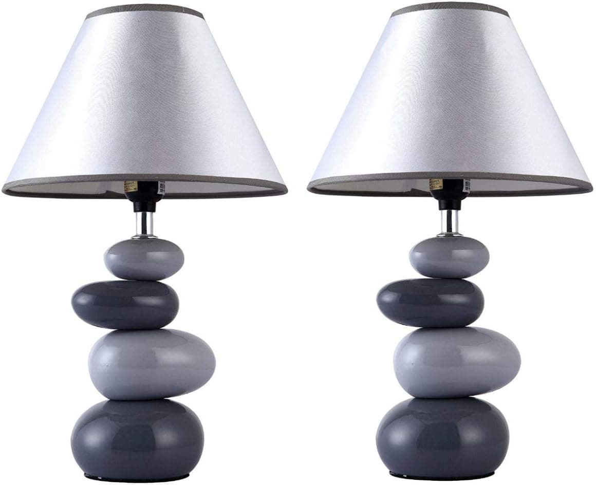 Simple Designs Home LT3052-GRY Shades of Gray Ceramic Stone Table Lamp (Pack of 2)