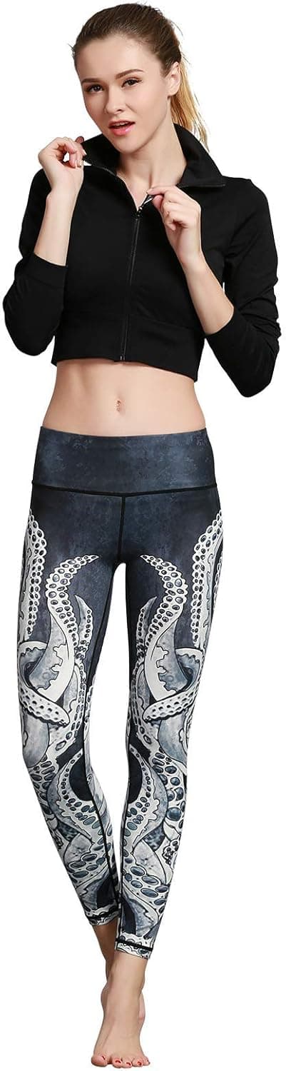 MUMUWU Women Yoga Pants High Waist Sport Workout Running Power Flex Yoga Leggings Printed Octopus XL