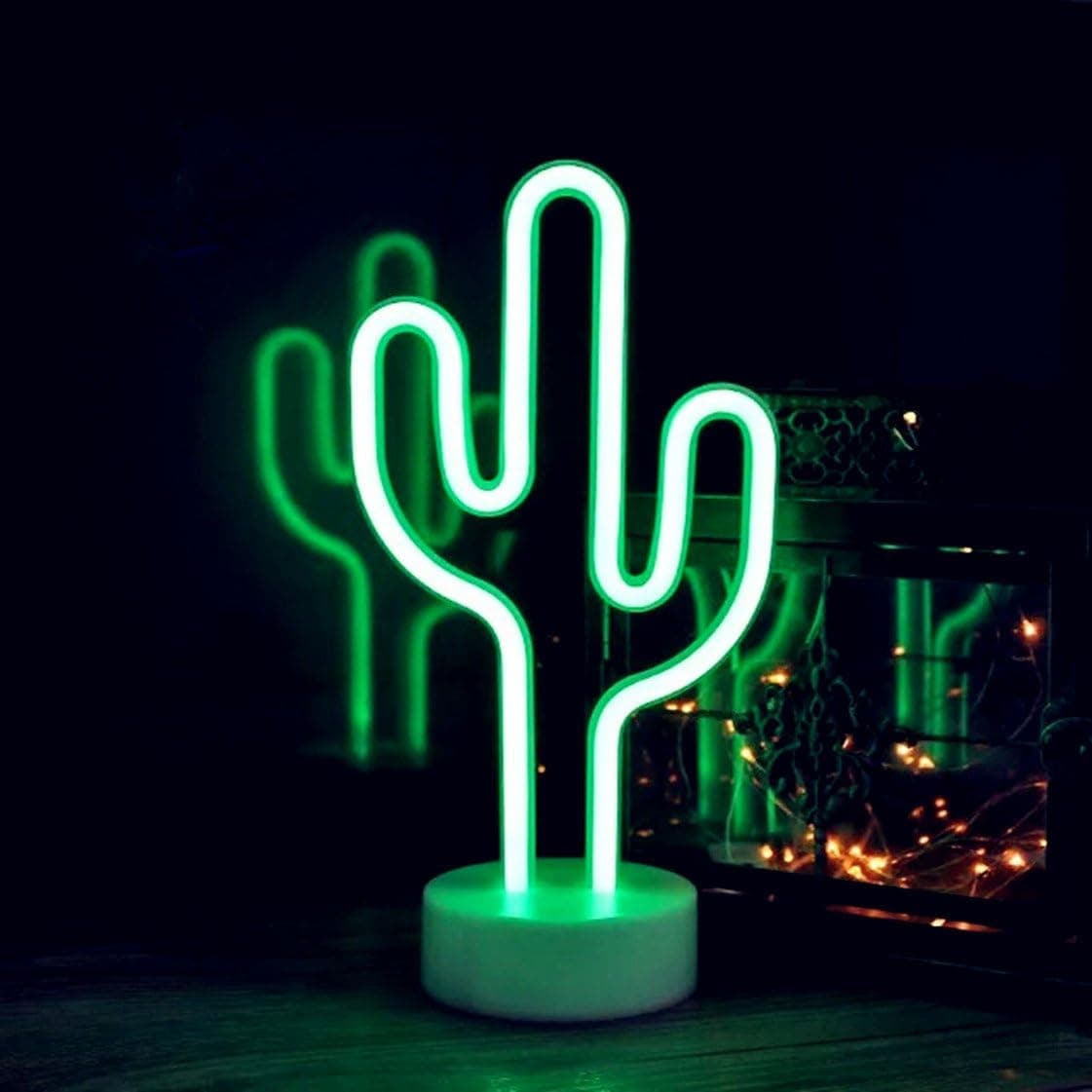 QiaoFei Cactus Neon Signs Neon Lights with Holder Base Decor Light,LED Cactus Sign Shaped Decor Light,Marquee Signs/Wall Decor for Christmas,Birthday Party,Kids Room,Living Room,Wedding Party Decor