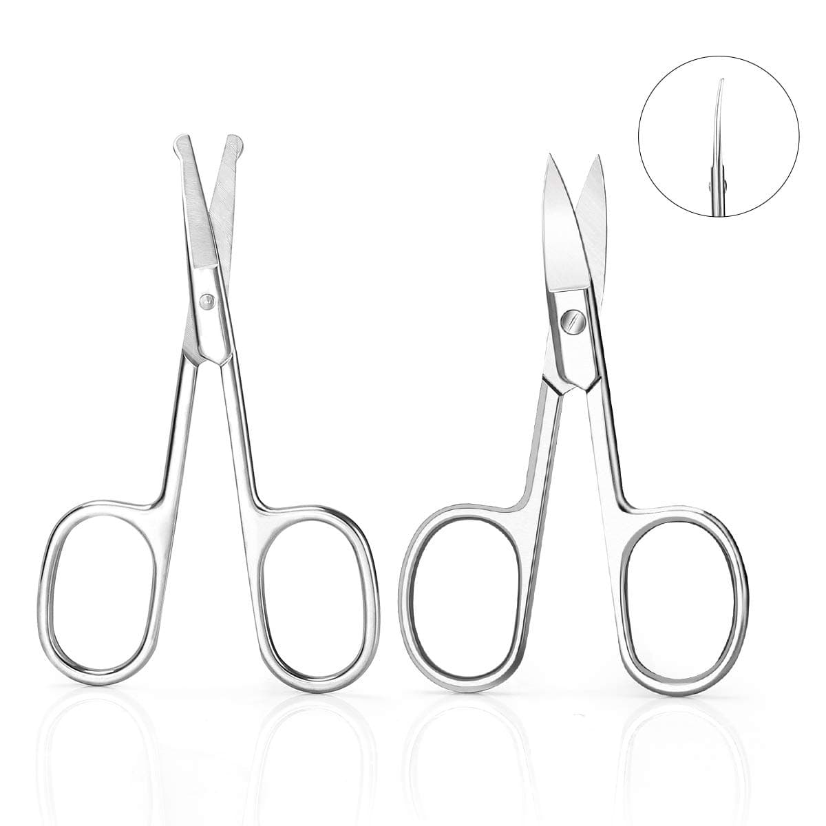 Nose Hair Scissors Set for women and men - Grooming Scissors for Personal Care Facial Hair Removal - Hair scissors for Brow, Ear, Moustache, Beard, Eyelashes - 2 Pcs - by NIPOO