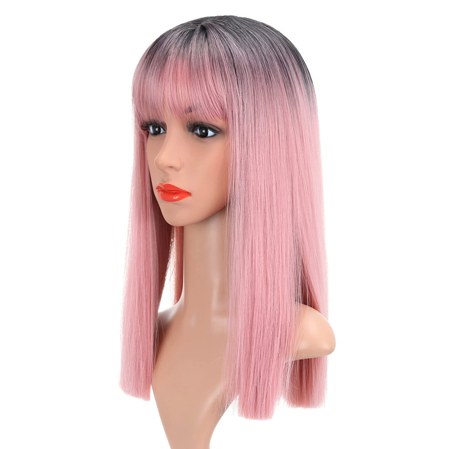 VicVicMFL Long Straight Hair Wigs for Women With Air Bangs Shoulder Length Bob Wig Synthetic Cosplay Wig Colorful Costume Wigs Daily Party Full Wigs 16 Inch Ombre Pink