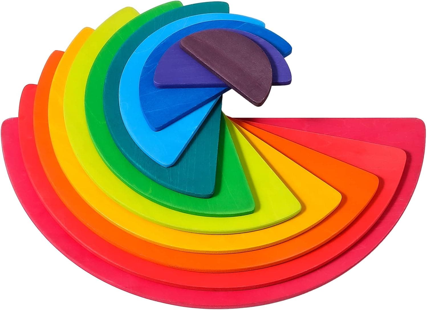 MERRYHEART Wooden Rainbow Semicircle Stacker Toys, 11Pcs Semicircle Rainbow Stacking Puzzle, Rainbow Building Blocks Board Set for Kids, Learning Creative Thinking Toys