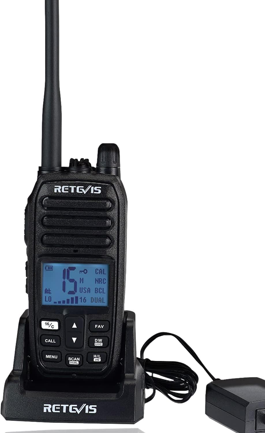 Retevis RM21 Handheld Floating Marine Radio,Submersible,Noise Cancelling,Clear Audio,Backlit LCD Display,NOAA Weather, Radio Marine with Charging Base and Charger for Boat Kayaking Jet Ski Voyages