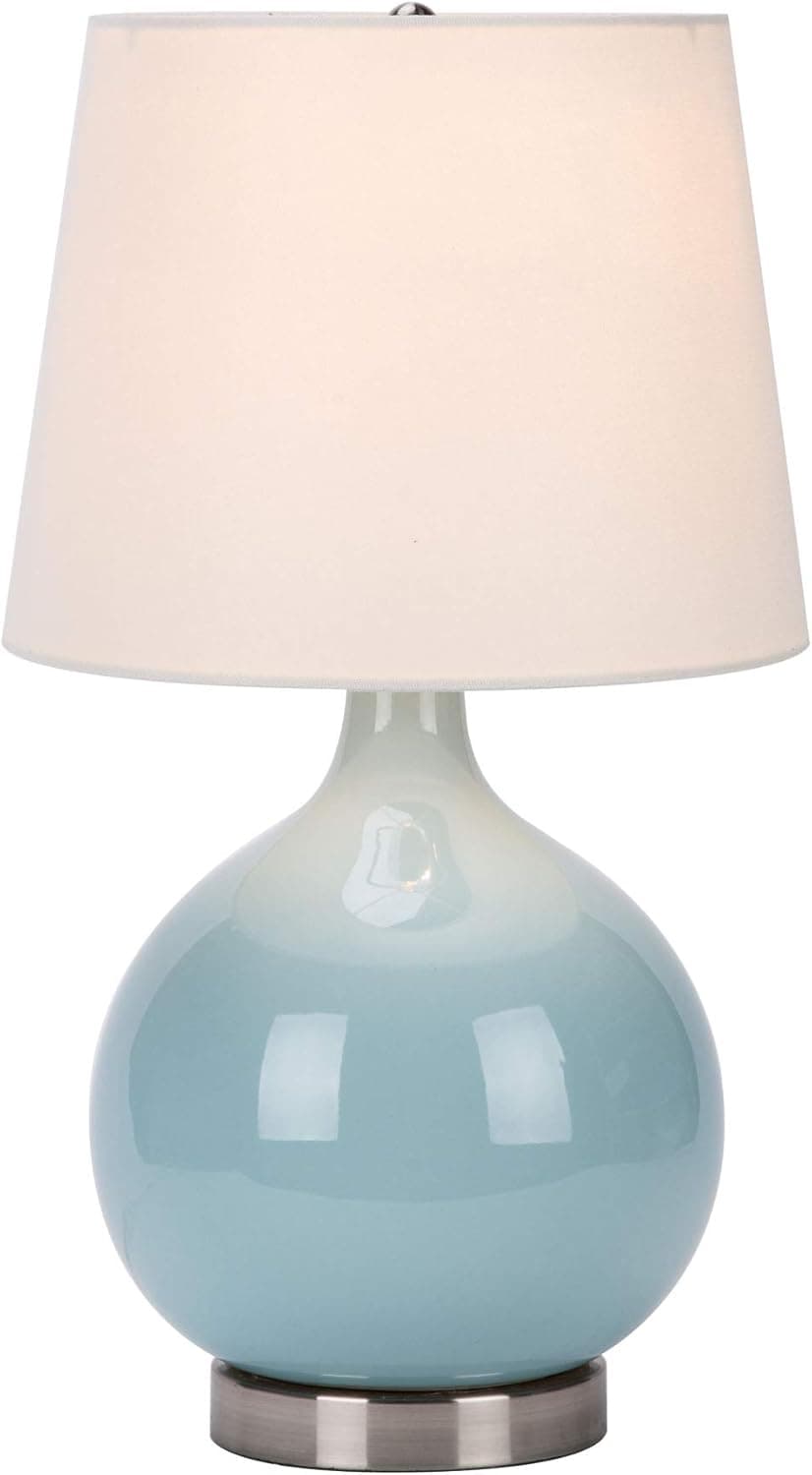 CO-Z Modern Blue Table Lamp Ceramic, 19 Inches White Desk Lamp with LED Bulb, Cyan Blue Turquoise Table Lamp for Accent Bedside Bedroom Living Room.
