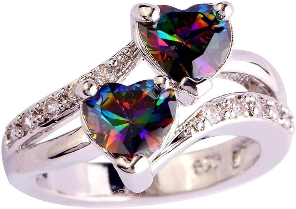 Napoo Clearance Colorful Double Heart Rings Style Red Stone Rings Party Jewelry