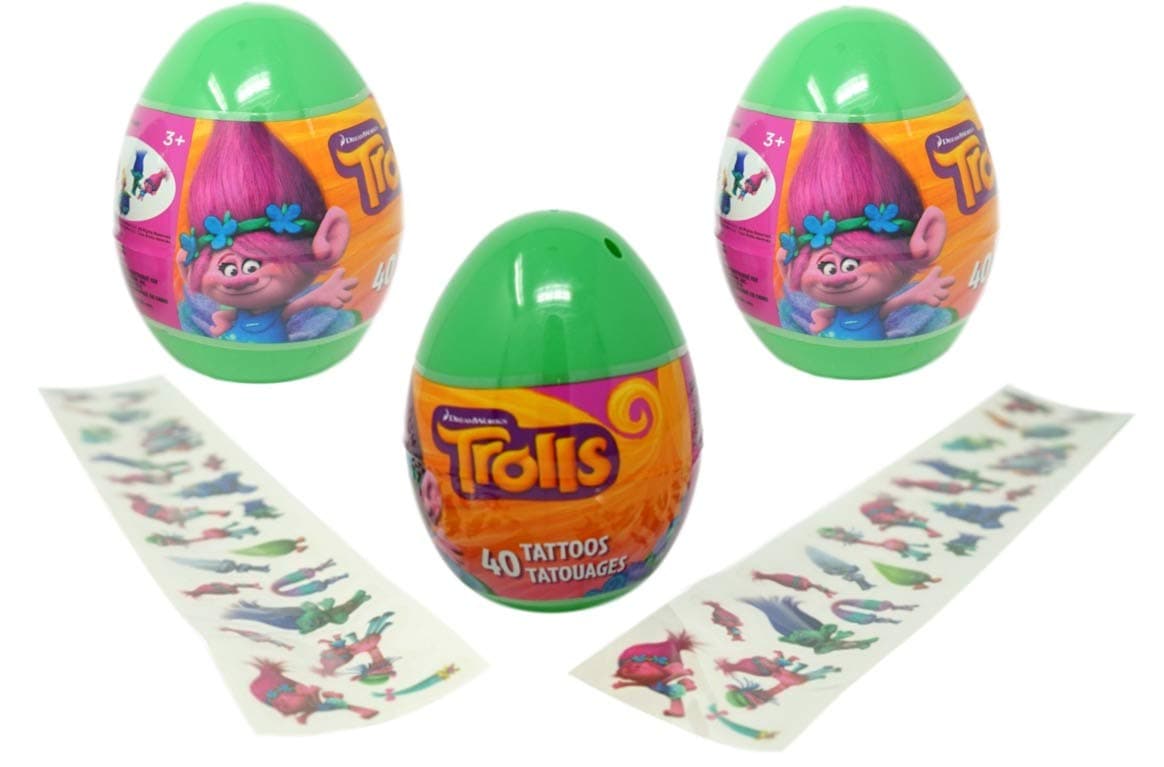 Trolls Easter Eggs with Temporary Tattoos - 40 Tattoos Each, 4.5 Inches Tall