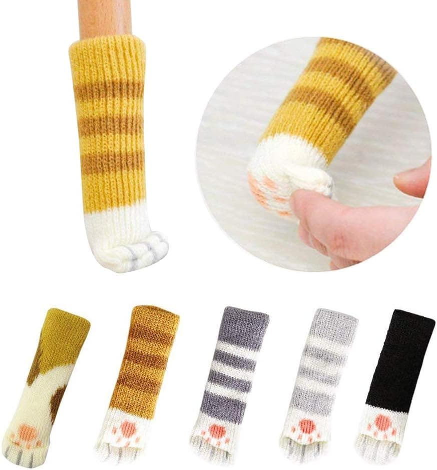 20PCS (5 Sets) Chair Socks with Cute Cat Paw Design,Reduce Noise, Knitting Furniture Leg,Furniture and Floor Protector, (5 Sets of Different Colors)
