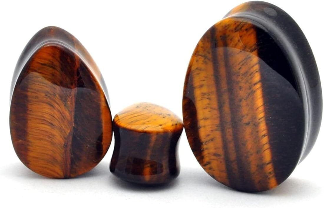 Mystic Metals Body Jewelry Tiger Eye Stone Teardrop Plugs - Sold as a Pair